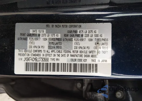 2020 Mazda Cx-5 Touring z USA, uszkodzony, nr VIN JM3KFACM9L0730688